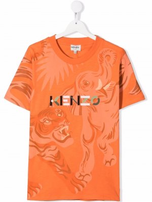Футболка с графичным принтом Kenzo Kids. Цвет: оранжевый