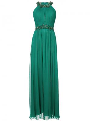 Платье с вышивкой из бисера Marchesa Notte. Цвет: зеленый