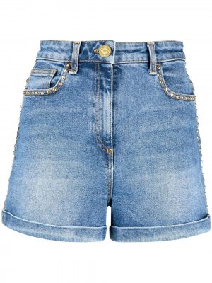 Джинсовые шорты с завышенной талией и заклепками Elisabetta Franchi. Цвет: синий