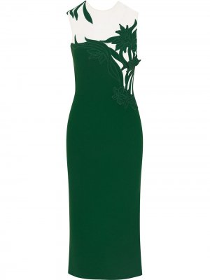 Приталенное платье миди с цветочным принтом Oscar de la Renta. Цвет: зеленый
