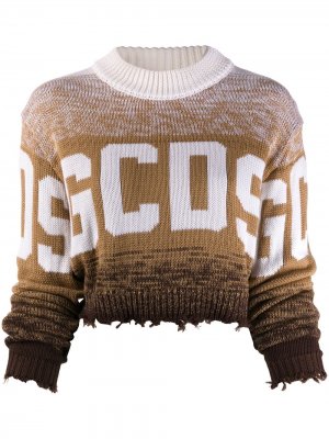 Укороченный свитер с логотипом и необработанными краями Gcds. Цвет: коричневый