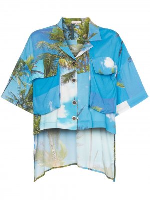 Рубашка с асимметричным подолом и гавайским принтом Natasha Zinko. Цвет: синий