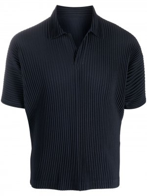 Плиссированная рубашка поло с короткими рукавами Homme Plissé Issey Miyake. Цвет: синий