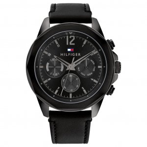 Многофункциональные кварцевые мужские часы  LARS с кожаным ремешком и черным циферблатом 1792062 Tommy Hilfiger