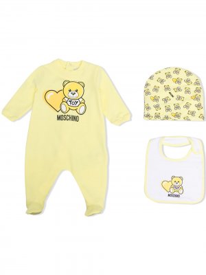 Комплект Teddy Bear из пижамы и нагрудника с шапкой Moschino Kids. Цвет: желтый