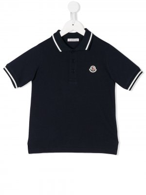 Рубашка-поло с вышитым логотипом Moncler Enfant. Цвет: синий