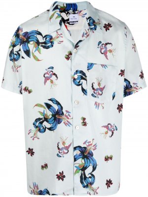 Рубашка с короткими рукавами и цветочным принтом PAUL SMITH. Цвет: синий