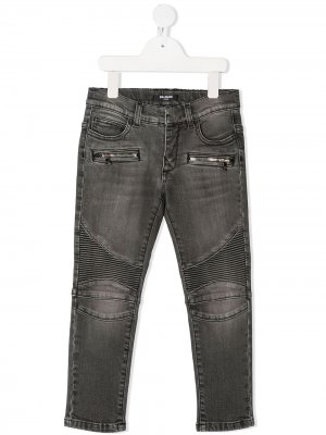 Прямые джинсы со вставками Balmain Kids. Цвет: черный