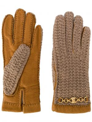 Перчатки с панельным дизайном Céline Vintage. Цвет: коричневый