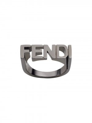 Кольцо с логотипом Fendi. Цвет: серебристый