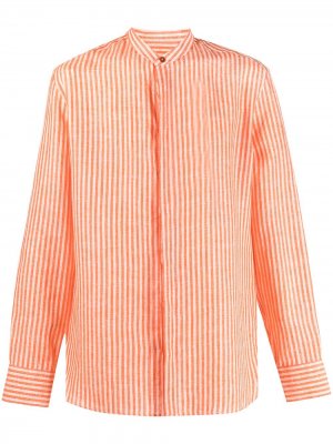 Полосатая рубашка без воротника Etro. Цвет: оранжевый