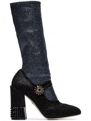 Ботильоны-носки с блестками Dolce & Gabbana. Цвет: черный