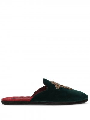 Декорированные бархатные слиперы Dolce & Gabbana. Цвет: зеленый