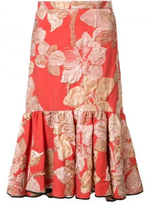Плиссированная юбка с вышитыми цветами Tome. Цвет: красный