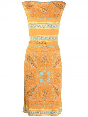 Платье с абстрактным принтом и поясом Emilio Pucci. Цвет: оранжевый