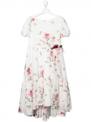 Ярусное платье с цветочным принтом Monnalisa. Цвет: белый