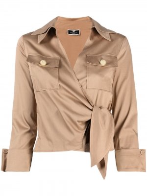 Блузка с завязками Elisabetta Franchi. Цвет: коричневый