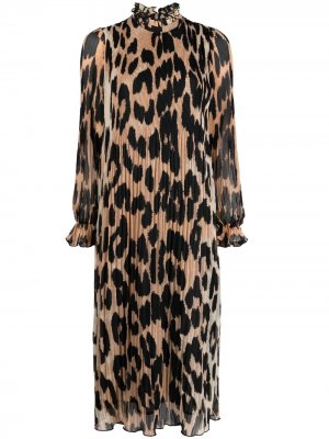 Платье миди с леопардовым принтом GANNI. Цвет: нейтральные цвета
