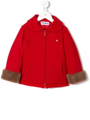 Фетровое пальто с манжетами из меха Familiar. Цвет: красный