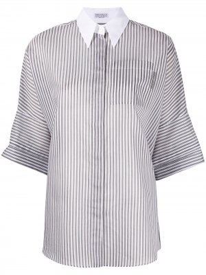 Рубашка в полоску с контрастным воротником Brunello Cucinelli. Цвет: серый