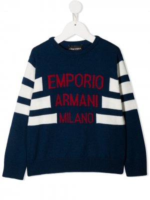 Джемпер с длинными рукавами и логотипом Emporio Armani Kids. Цвет: синий