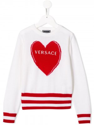 Трикотажный джемпер Heart с логотипом Versace Kids. Цвет: белый