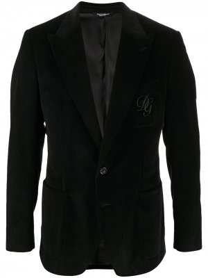 Вельветовый пиджак с вышитым логотипом Dolce & Gabbana. Цвет: черный