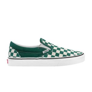 Слипоны  Classic Checkerboard — зеленые кроссовки унисекс, белые VN0A4U382NH Vans