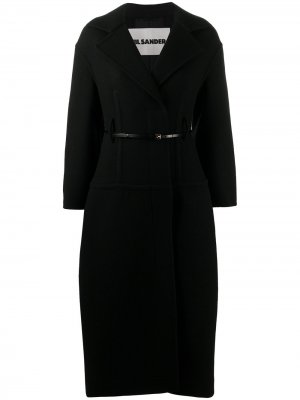 Однобортное пальто с поясом Jil Sander. Цвет: черный