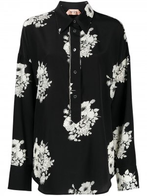 Блузка с цветочным принтом и цепочкой Nº21. Цвет: черный