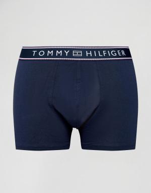 Темно-синие хлопковые боксеры-брифы с логотипом на поясе Tommy Hilfiger. Цвет: темно-синий