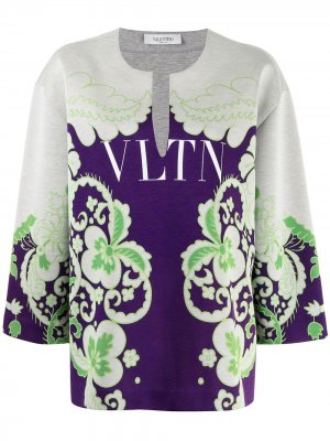 Толстовка с цветочным принтом и логотипом VLTN Valentino. Цвет: серый