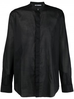 Полупрозрачная рубашка с воротником-стойкой Les Hommes. Цвет: черный