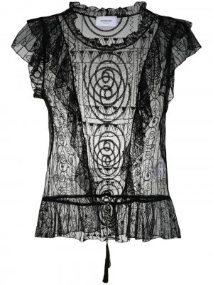 Полупрозрачная блузка с вышивкой Dondup. Цвет: черный