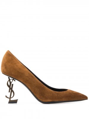 Туфли на скульптурном каблуке Saint Laurent. Цвет: коричневый