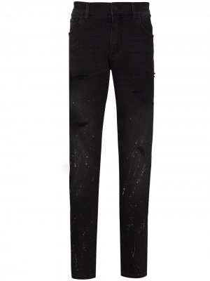 Прямые джинсы с эффектом разбрызганной краски Dolce & Gabbana. Цвет: черный