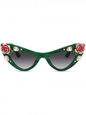 Солнцезащитные очки Tropical Rose в оправе кошачий глаз Dolce & Gabbana Eyewear. Цвет: зеленый