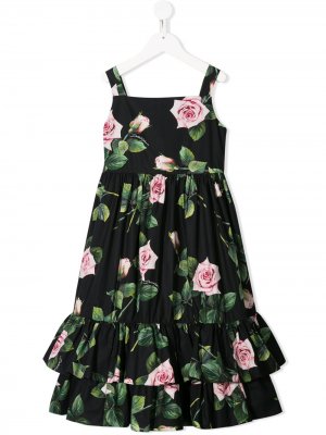 Платье с цветочным принтом Dolce & Gabbana Kids. Цвет: черный
