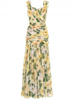 Вечернее платье с цветочным принтом Dolce & Gabbana. Цвет: желтый