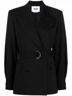 Двубортный пиджак с поясом MSGM. Цвет: черный