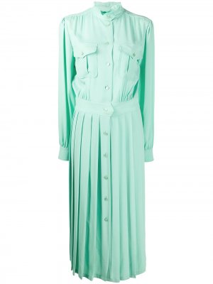 Плиссированное платье-рубашка с длинными рукавами Alberta Ferretti. Цвет: зеленый