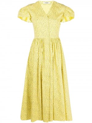 Платье с V-образным вырезом и цветочным принтом Vivetta. Цвет: желтый