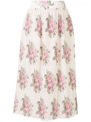 Плиссированная юбка миди с цветочным принтом Paco Rabanne. Цвет: белый