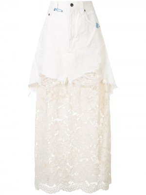 Кружевная юбка макси Maison Mihara Yasuhiro. Цвет: белый