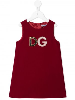 Платье с нашивкой-логотипом Dolce & Gabbana Kids. Цвет: красный