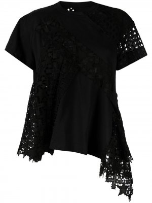 Блузка асимметричного кроя с вышивкой Sacai. Цвет: черный