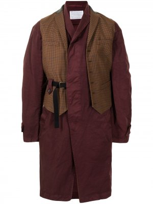 Однобортное пальто со вставкой-жилетом Kolor. Цвет: коричневый
