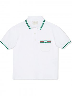 Рубашка поло с логотипом Interlocking G и отделкой Web Gucci Kids. Цвет: белый