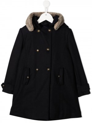Двубортное пальто с капюшоном Lapin House. Цвет: синий