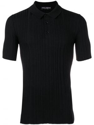 Трикотажная рубашка-поло в рубчик Dolce & Gabbana. Цвет: черный